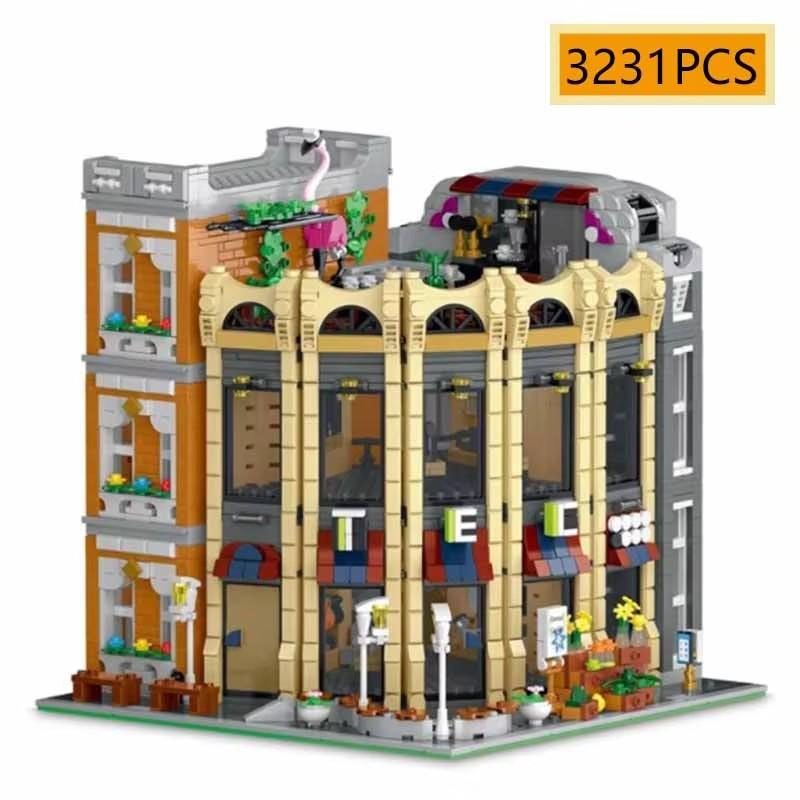 3231Pcs European Retro City Style Street View Store Creative Building Blocks Moc Round Corner Shop Model Toys Kids Gift