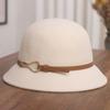 Belt buckle wool top hat female autumn and winter Hepburn style extravagant face small bucket hat dome retro versatile basin hat