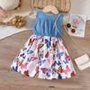 Middle and Small Children's Summer Girl Denim Patchwork Printed Vest Dress