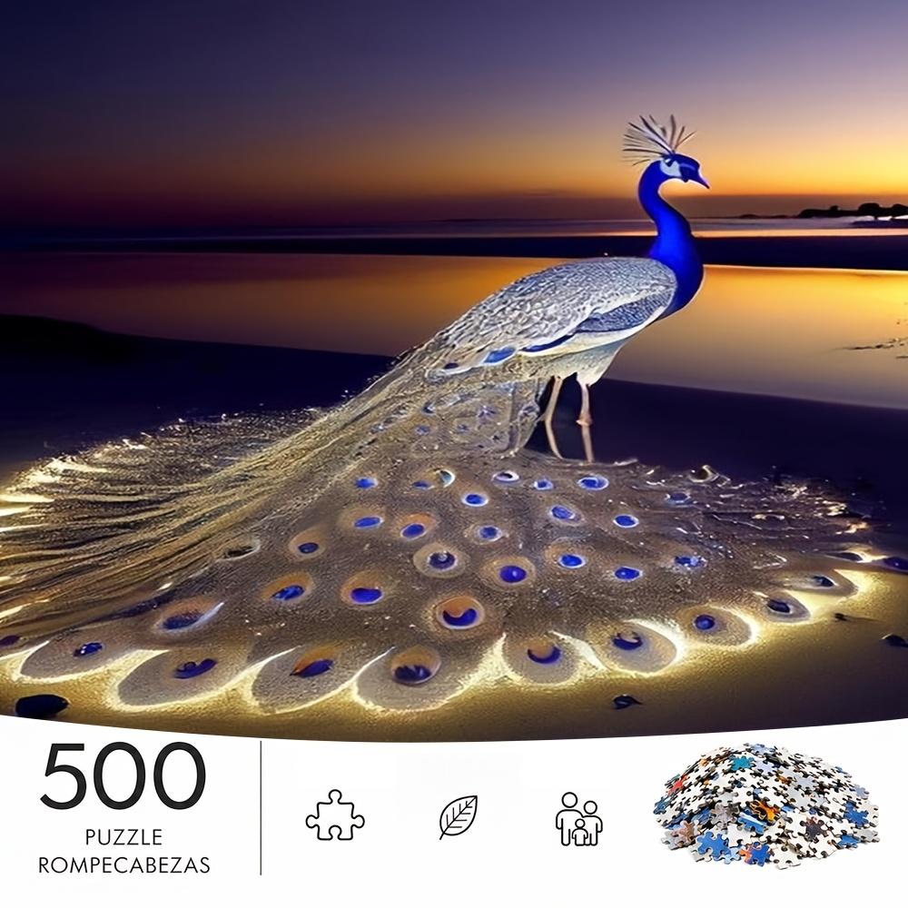 500pcs Jigsaw Puzzle Suitable for - Golden Feather Peacock Twilight Tidal Flat, Multicolor Portable Brain with Challenging Pieces for Decor, Wedding G