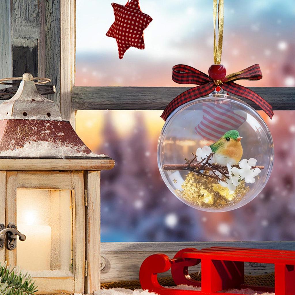 Clear Christmas Ornaments Balls Hummingbird 3.54Inch Clear Ball Bird Ornaments For Tree Fall Home Party Family Birthday Holiday