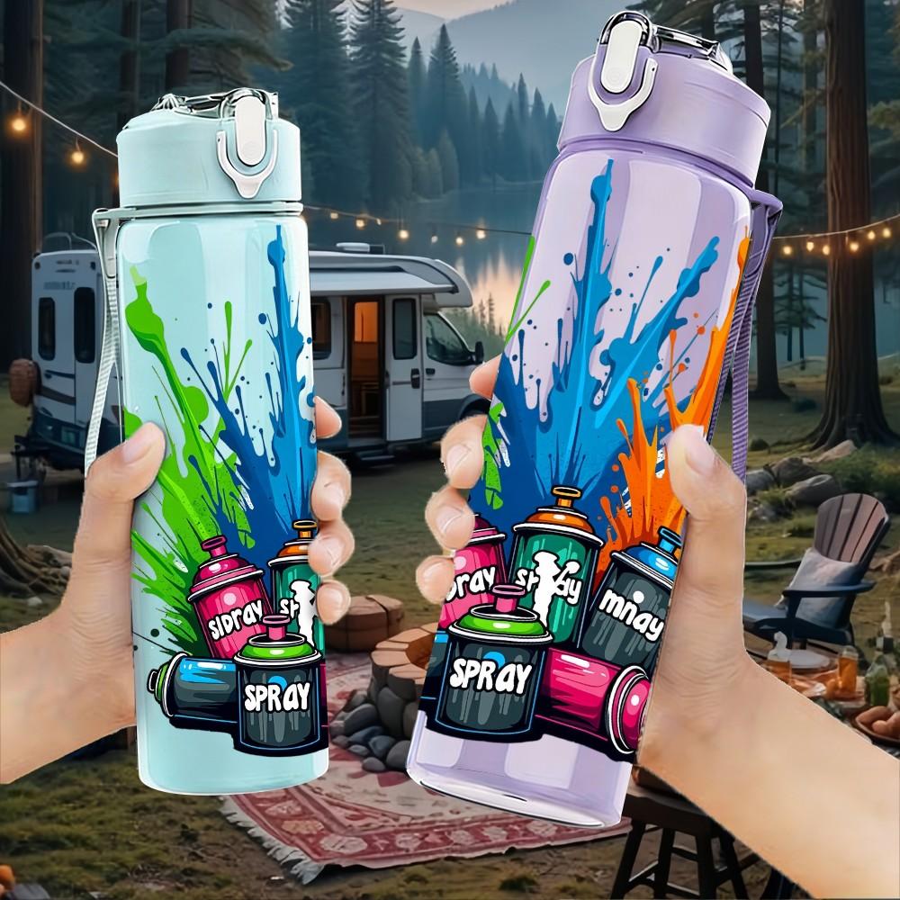 1PC Paint Splash Colorful Graffiti Explosion 750ml Color Plastic Sports Water Bottle Leakproof Flip Straw Lid Suitable for Sports Office Home Use