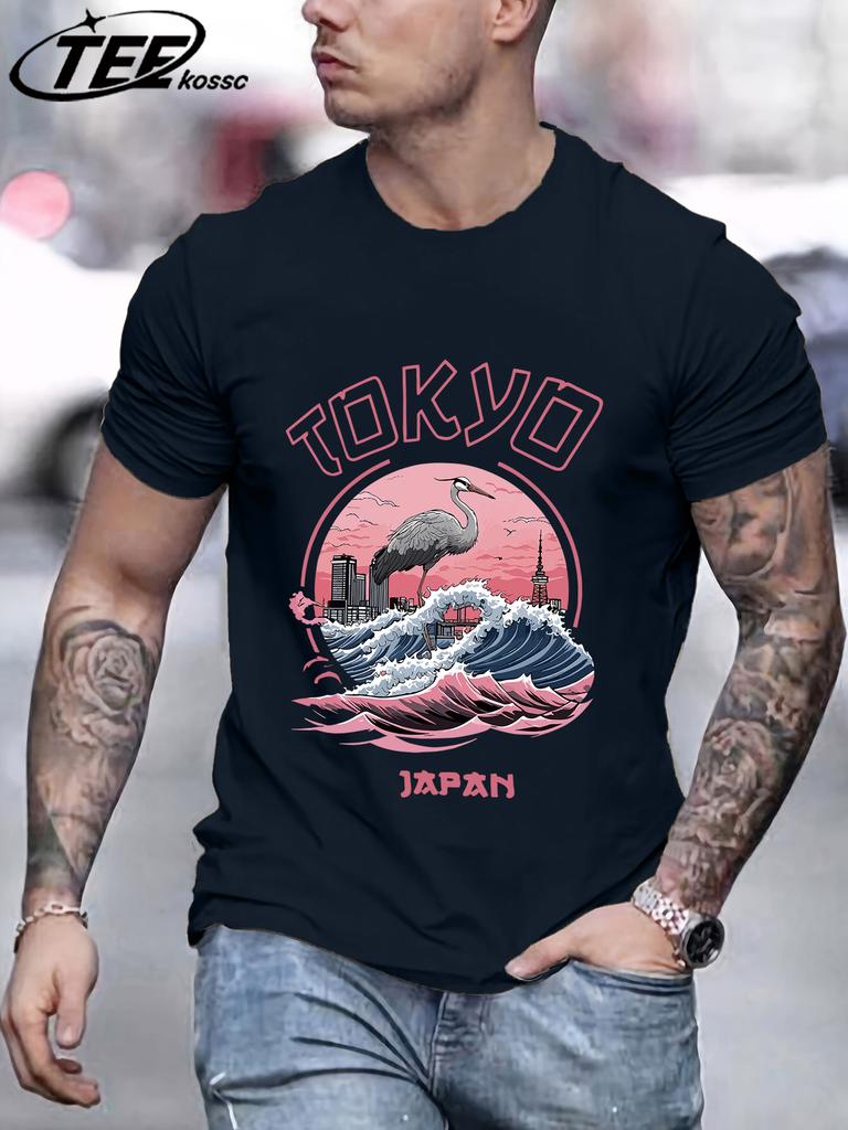 Tokyo Japan Harajuku Kran Wellen T-Shirt Herren Sommer Mode T-Shirt Baumwolle Freizeitkleidung Bequem Weich Männlich Kurzarm