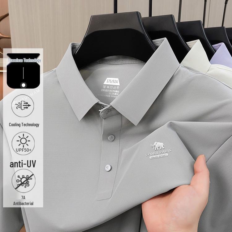 2026 Men s Breathable Seamless Summer Polo - Cool Touch, Short Sleeve, Business Casual M