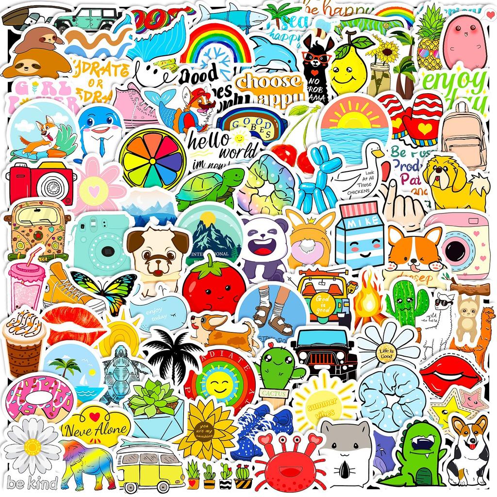 100 Small Size 4cm Small Fresh Mixed and Match Children's Cartoon Stickers Water Cup Stationery Creative Cute Stickers
