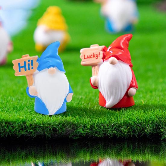 12Pcs Mini Holding Sign Gnome Figurine Tiny Faceless Dwarf Resin Statue Miniature Elf Ornament Fairy Garden Decoration