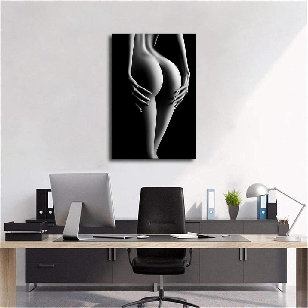 Sexy Frau Malerei Mädchen Poster und Drucke Schwarz und Weiß Wandkunst Leinwandbilder für Wohnzimmer Heimdekoration (24×36inch-Kein Rahmen)