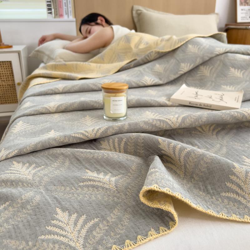 Cotton jacquard three-layer yarn wool towel quilt pure cotton lunch break blanket sofa cover blanket shawl blanket