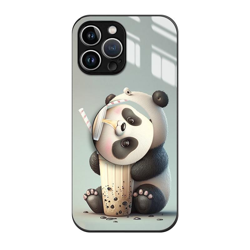 Suitable for Apple 15pro Airbag Stand, Phone Case Telescopic Stand, Glass Cartoon Painted Protective Case