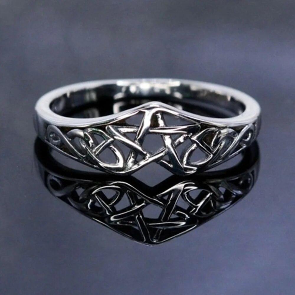 S925 Sterling Silver Pentagram Star Women Ring Celtic Filigree Design Simple Engagement Wedding Bands Party Jewelry