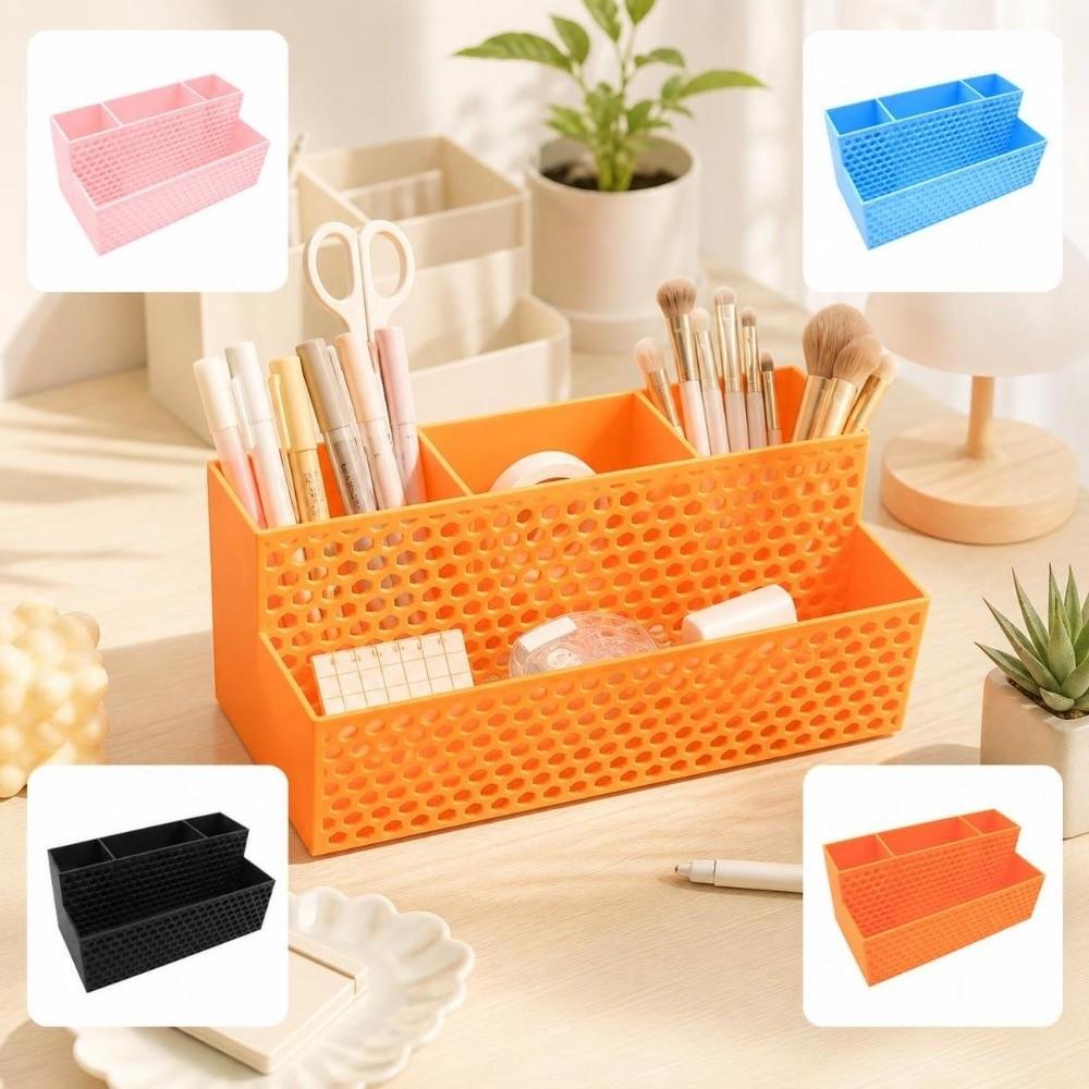 3D Printed Pen Holder Hollowed-out 4 Grid Stationery Organizer Multi-Purpose Creative Makeup Brush Storage Bucket