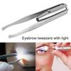 LED Illuminated Slant Tip Tweezers - Portable Eyebrow Hair Remover with Precision Edge for Professional Makeup & Travel Kit