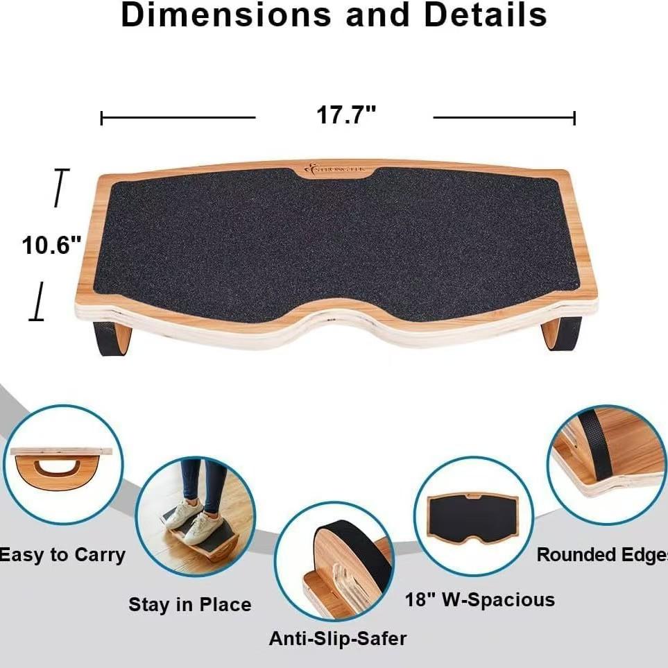 Wooden Balance Board Footrest Stool Solid Wood Stretching Board Foot Pedal for Under Desk Fitness Leg Stretching