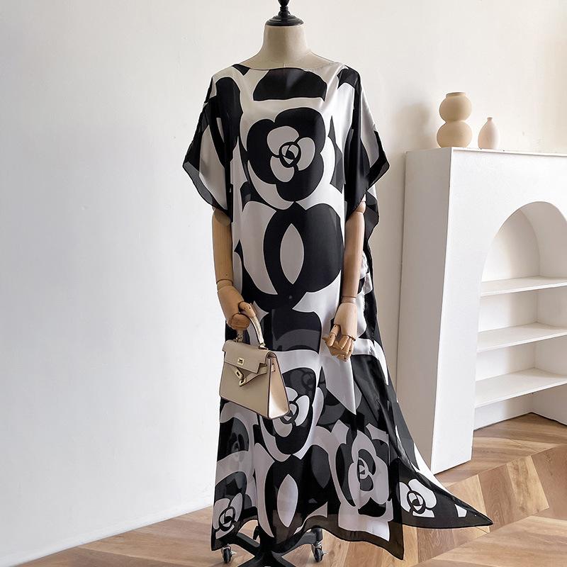 Summer Loose Long Dress Simple Long Style Beautiful Brocade Sunscreen Temperament Silk Scarf Beach Vacation Style Travel Shawl
