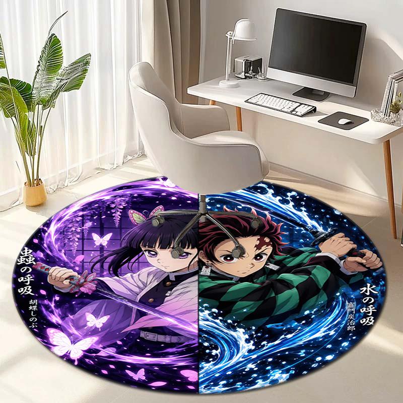 Classic Japanese-style Cartoon Demon Slayer Round Rug, Home Soft Decorative Anti-slip Yoga Mat and Chair Mat, Outdoor Floor Mat Carpet K10