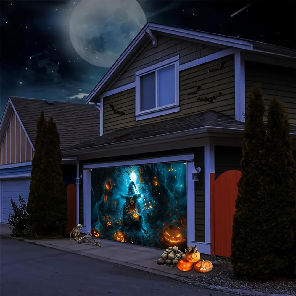 One 2D Flat Halloween Garage Polyester Background a Creepy Witch Castle Suitable for Halloween Decoration