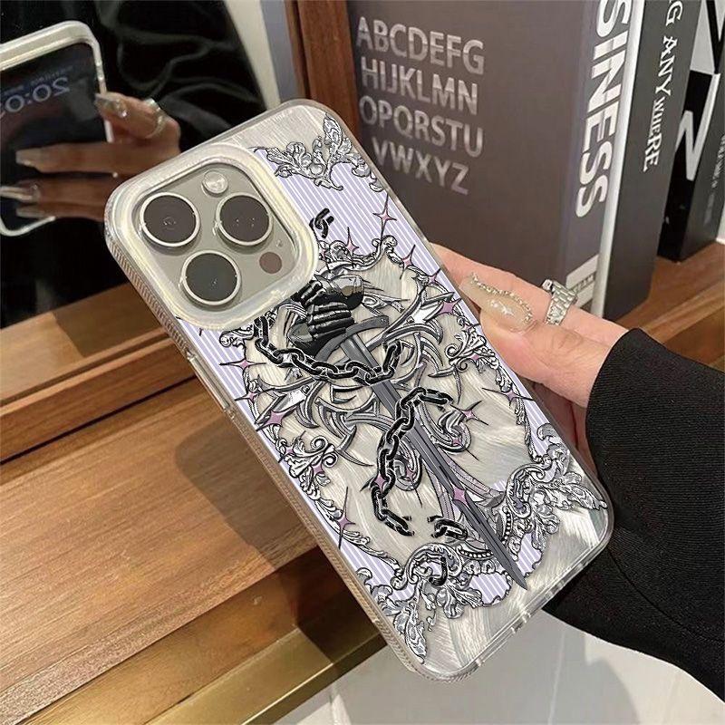 Middle Ages Retro Sword Iron Chain Phone Case For iPhone 17 16 15 14 13 12 11ProMax XR XS MAX 78PLUS INS Shake Proof Laser Cover