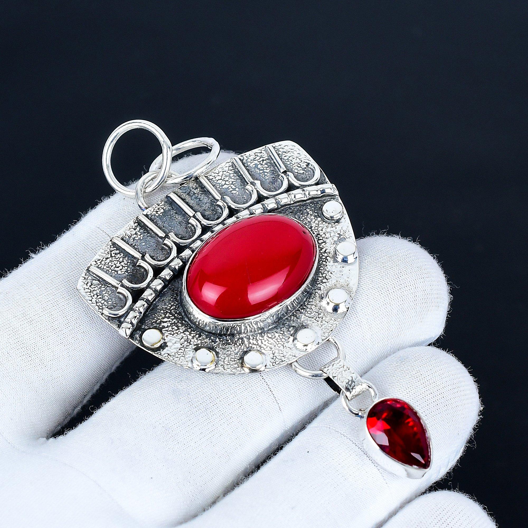 

Red Coral Pendant, 925 Sterling Silver Handmade Jewelry, Red Garnet Silver Pendant, Party Wear Jewelry For Women s, Pendant New Year Gift 7 Cm красный