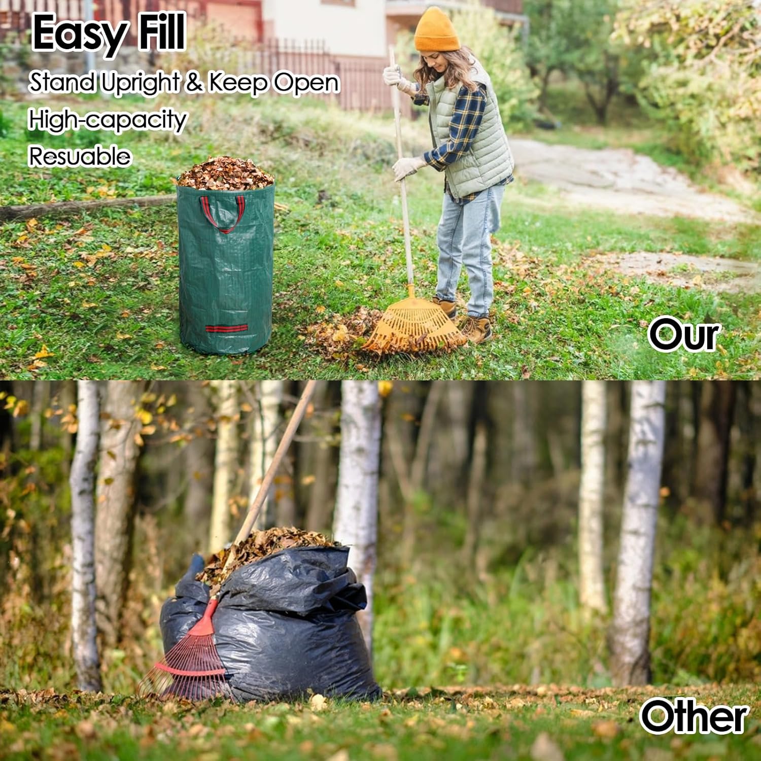 Yard Waste Bags, Reusable Heavy Duty Collapsible Garden Leaf Bags with Plastic Ring,with Gardening Gloves,Stand United States