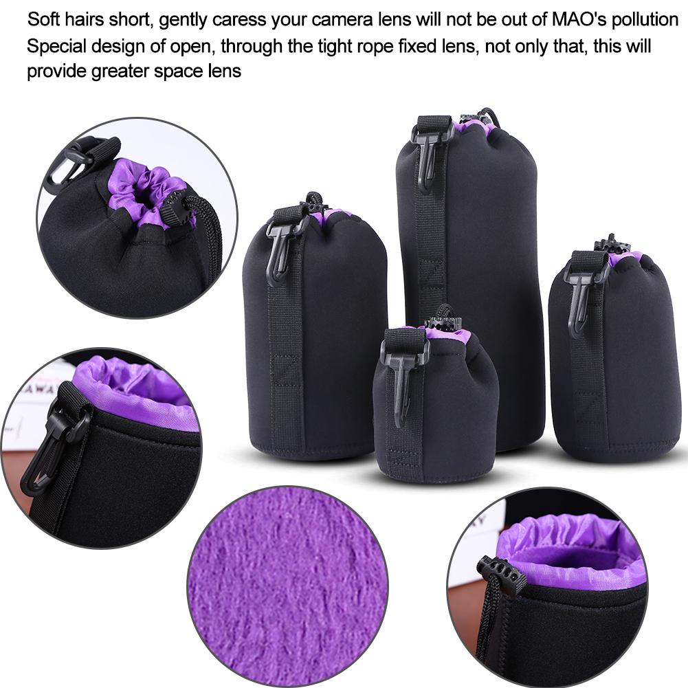Neoprene SLR Camera Lens Pouch Case Drawstring Shockproof Soft Protective Bag