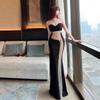 Sexy Long Tube Top Mesh Splicing Perspective Dress Night Club Foot Bath Soft Sauna Technician Fishtail Dress Woman