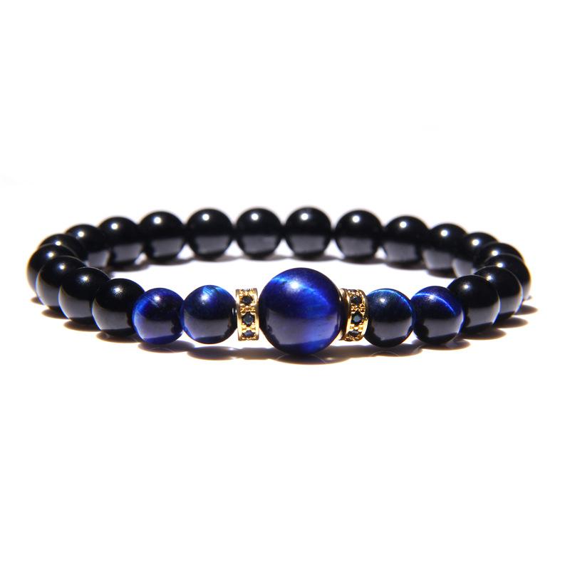 Bracelets en pierre naturelle pour hommes, bleu Royal, œil de tigre, énergie saine, mode, breloque CZ, perles d'onyx noir