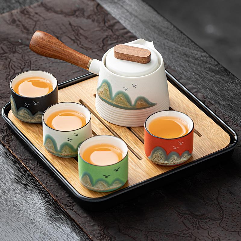 

Чайный набор для кунг-фу в японском стиле для дальних горных путешествий, один чайник и четыре чашки простого фильтр-чайника, переносная сумка, небольшой набор