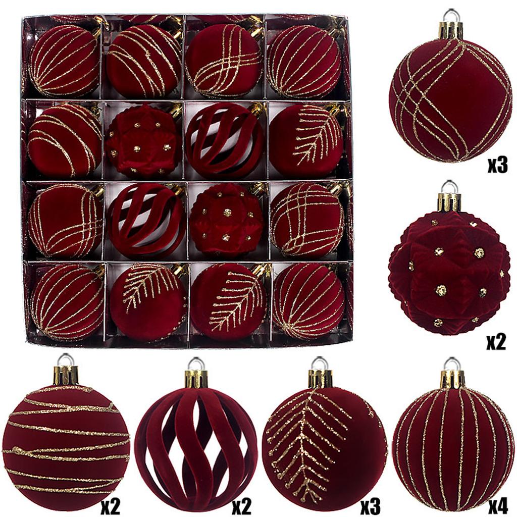 Flocked Christmas Balls 6cm Painted Balls Paper Box Set 16pcs Christmas Decorations