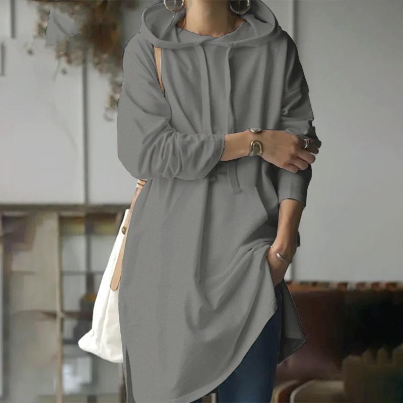 Wiosna Jesień Nowa Moda Uliczna Japoński Styl Damska Bluza z Kapturem Luźna Średniej Długości Jednolity Kolor Minimalistyczna Bluza Wkładana