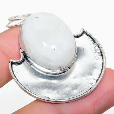 Natural Rainbow Moonstone Gemstone 925 Sterling Silver Pendant 1.97" N3U05