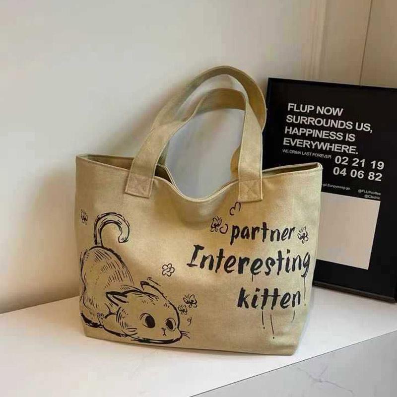 

Canvas Tote Bag,Carto Kitten Print Women s Underarm Shoulder Bag,Large Capacity Student Schoolbag,Versatile Commuter Handbag хаки