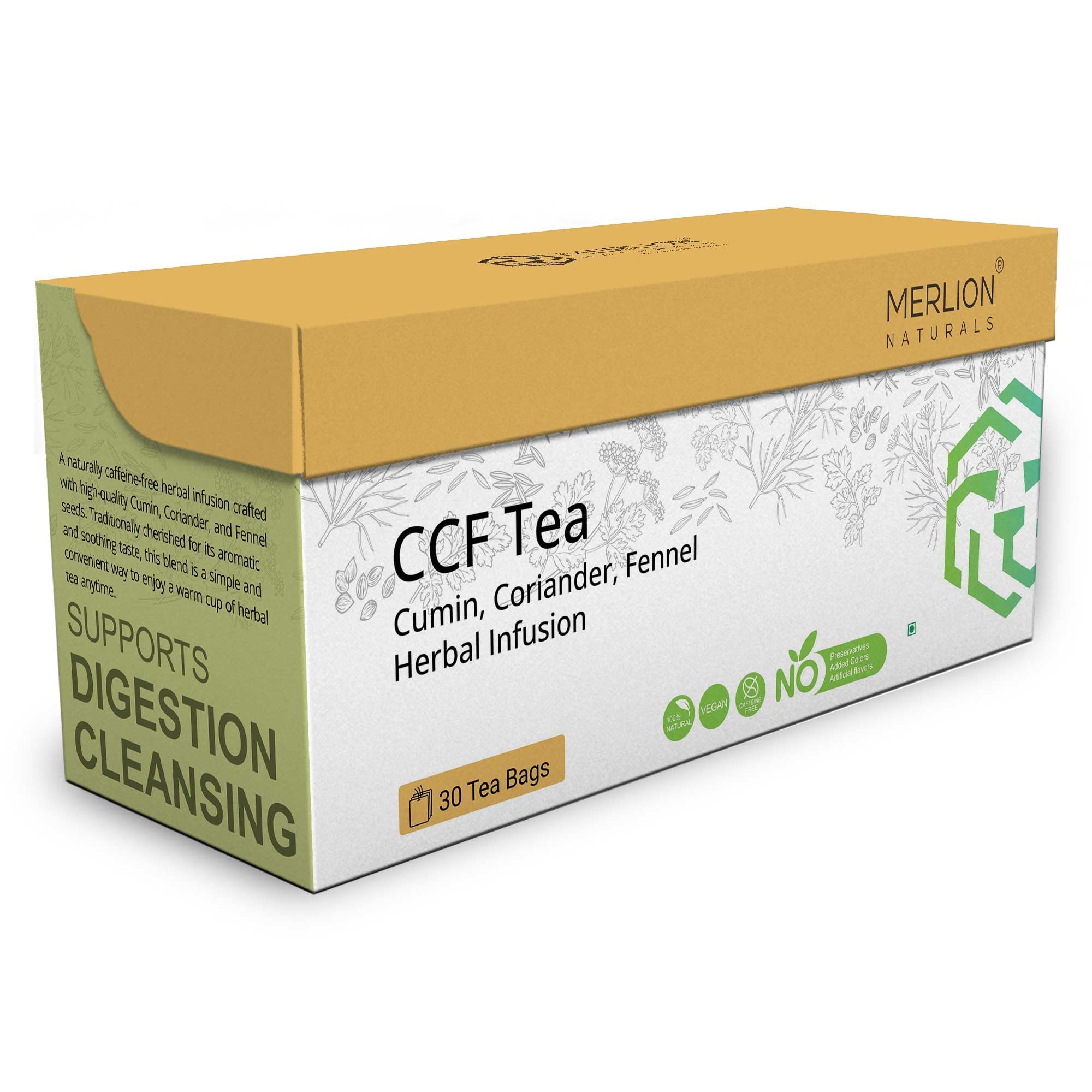 

Merlion Naturals CCF Tea | Cumin Coriander Fennel Herbal Infusion | Ayurvedic Tea for Digestion & Detox | Caffeine-Free | 30 Tea Bags