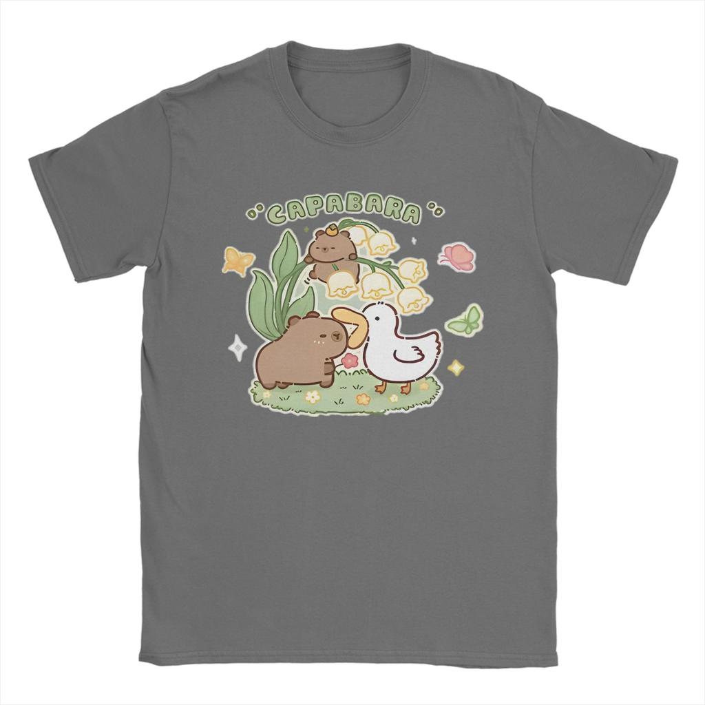 Funny Capybara T-Shirt for Men Cute Animal Cool 100% Cotton Tees Crew Neck Short Sleeve T Shirt Plus Size Tops