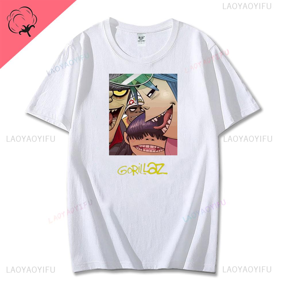 Vintage Music Band Gorillaz PUNK ROCK Printed T Shirt Men Women Summer 90s Oneck Cotton Short Sleeve Tshirts Y2K Clothing Tee