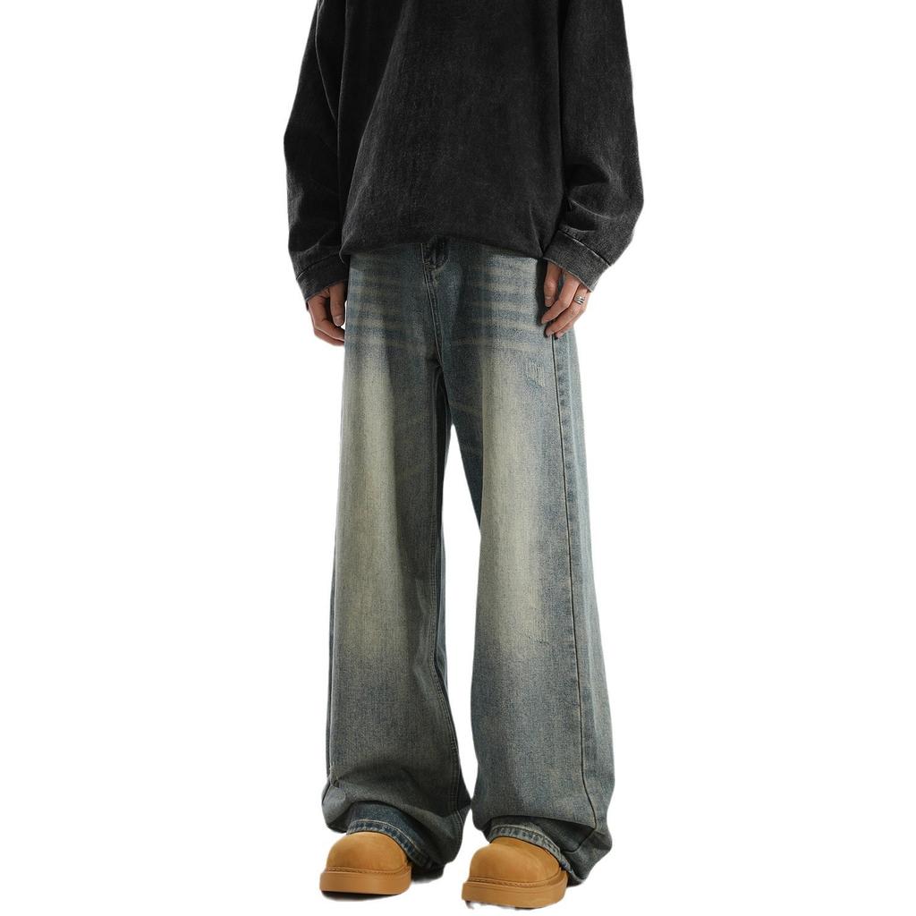 JYL Men's Straight Jeans  Cross-Border Cleanfit Vintage Loose Wide-Leg Denim