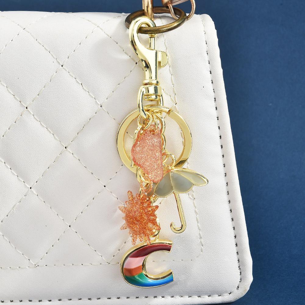 Rainbow Sun Umbrella Keychain With Metallic Finish For Fashionable Bag Decor