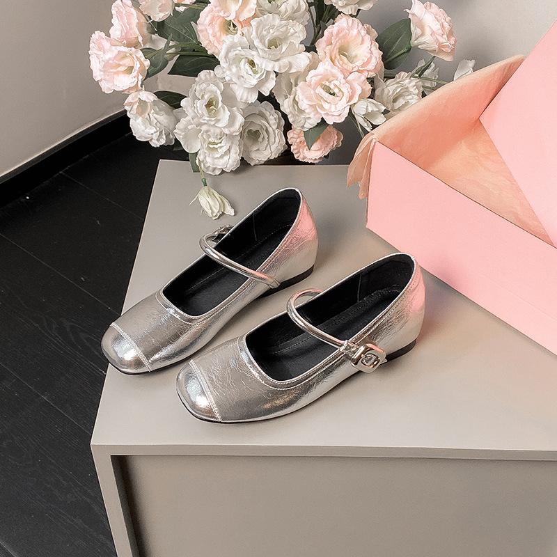 

2025 autumn new silver Mary Jane shoes round head inner women s shoes French evening breeze with skirt 3233 single shoes 33 серебряный