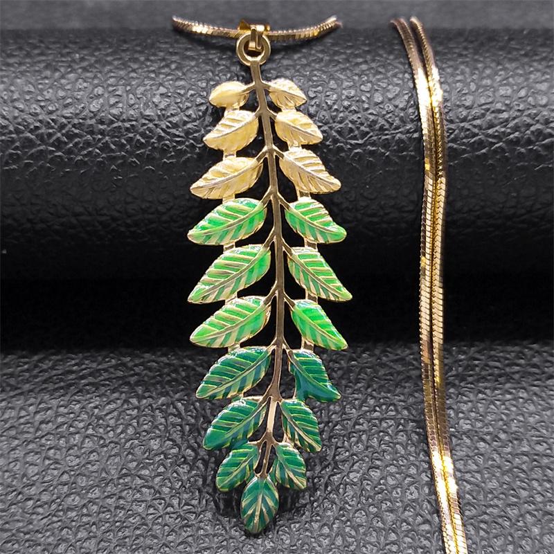 Bohemian Leaf Feather Chain Necklace for Women Stainless Steel Gold Color Aesthetic Y2K Pink Pendant Necklaces Jewelry NZZZ376S1