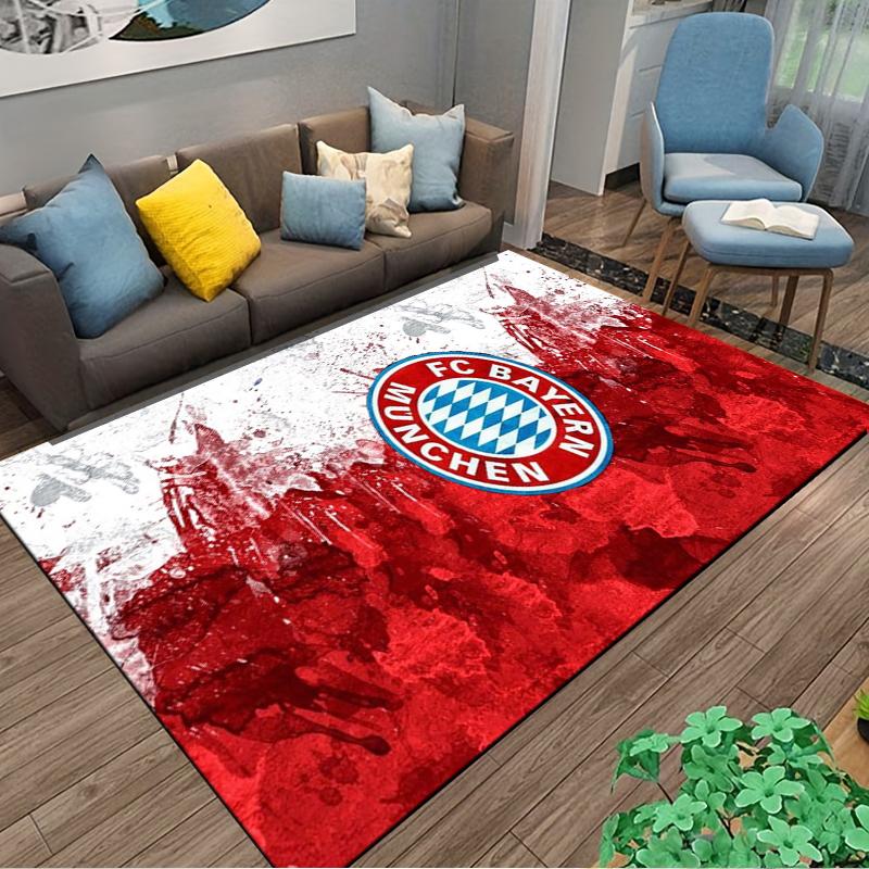 "FC Bayern Munich Logo Carpet, Red and White Splatter Design Rug" Suitable for use as an anti-slip for living room bedroom sofas