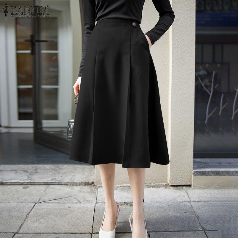 ZANZEA Women Casual Solid Color Loose Midi Long Skirts