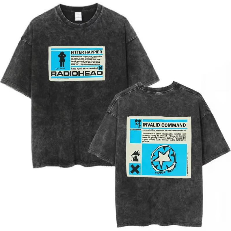 Vintage Washed Radiohead Semaphore Rock Band T-shirt Men  Clothing Fashion Hip Hop Gothic T Shirts Cotton Casual T-shirts