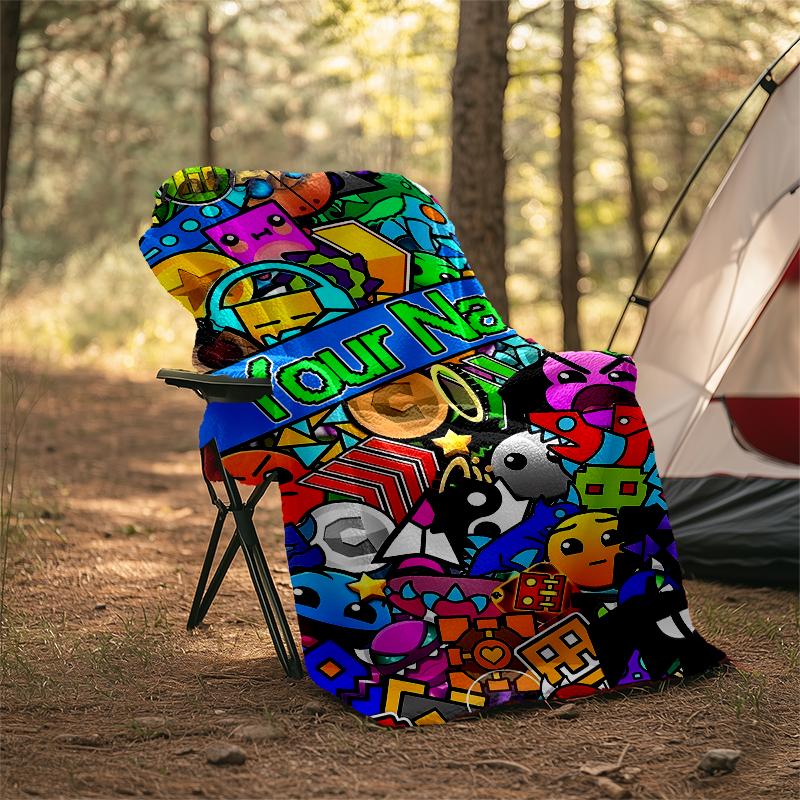 Gepersonaliseerd Custom Naam Deken - Geometry Dash Print Design, Deken voor Bank, Bed, Reizen, Kamperen - Zacht en Warm, Geweldig Cadeau