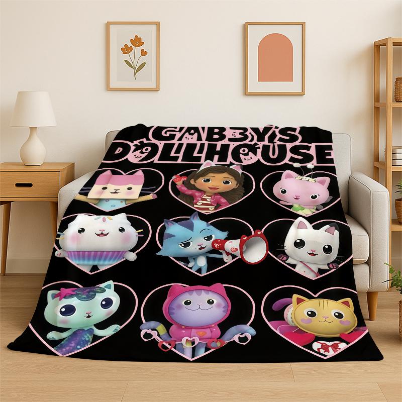 Cartoon Gabby Dollhouse Girl Flannel Blanket Soft Warm Throw Blanket for Bedroom Living Room Bed Travel Camping Picnic Kid