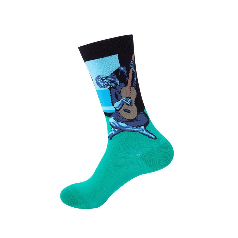 Oil painting medium tube socks European and American adult socks Women's trend stockings Men's autumn and winter cotton socks