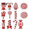 Wooden Christmas Tree Pendant Set Candy Ornaments, Red White Peppermint Cane Lollipop Pendants, Seasonal Decorative Hanging Props Decoration for Xmas