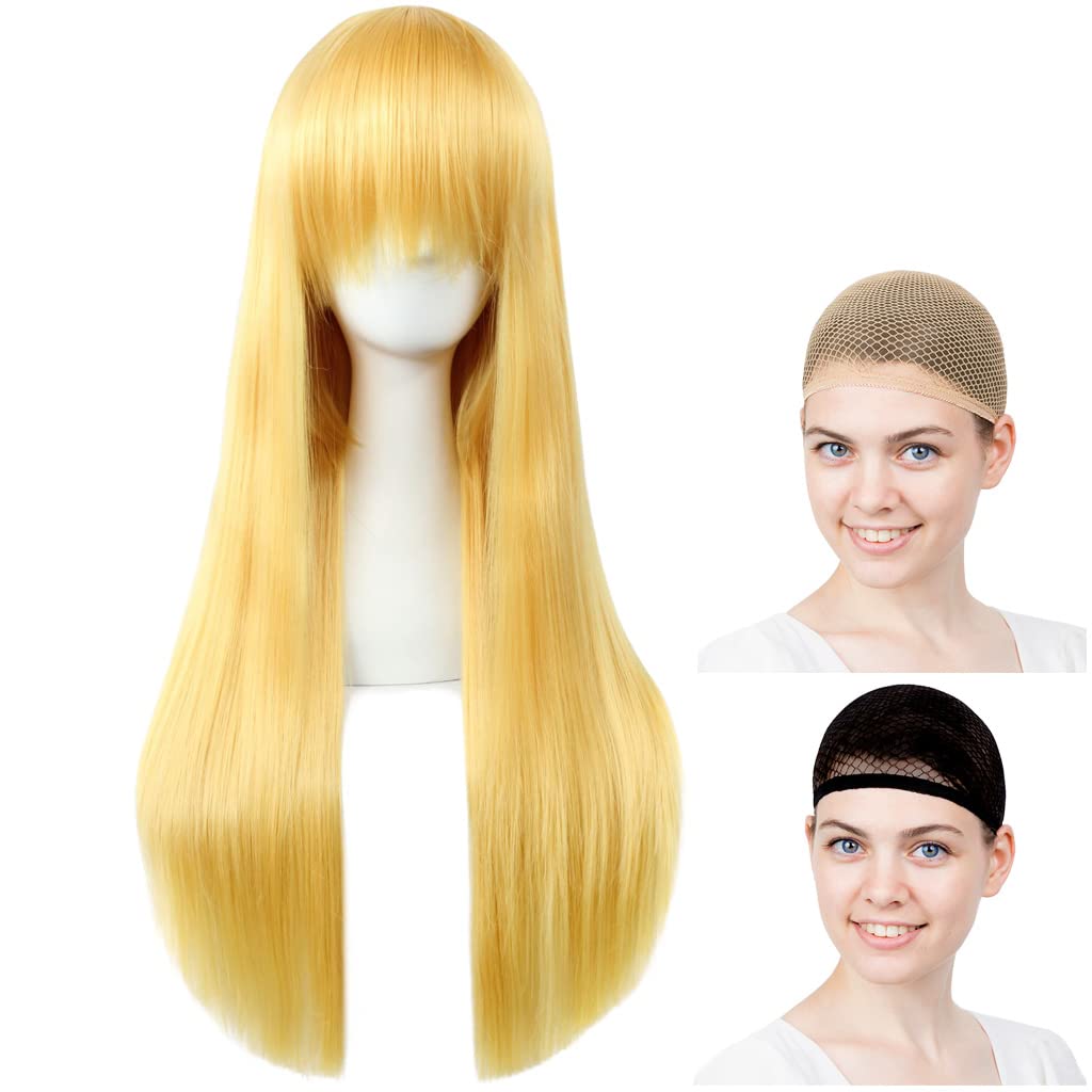 CaseEden Cosplay Wig, Full Wig, Heat Resistant, Long, 60cm, Gold/Yellow Gold, Blonde, WIG5545