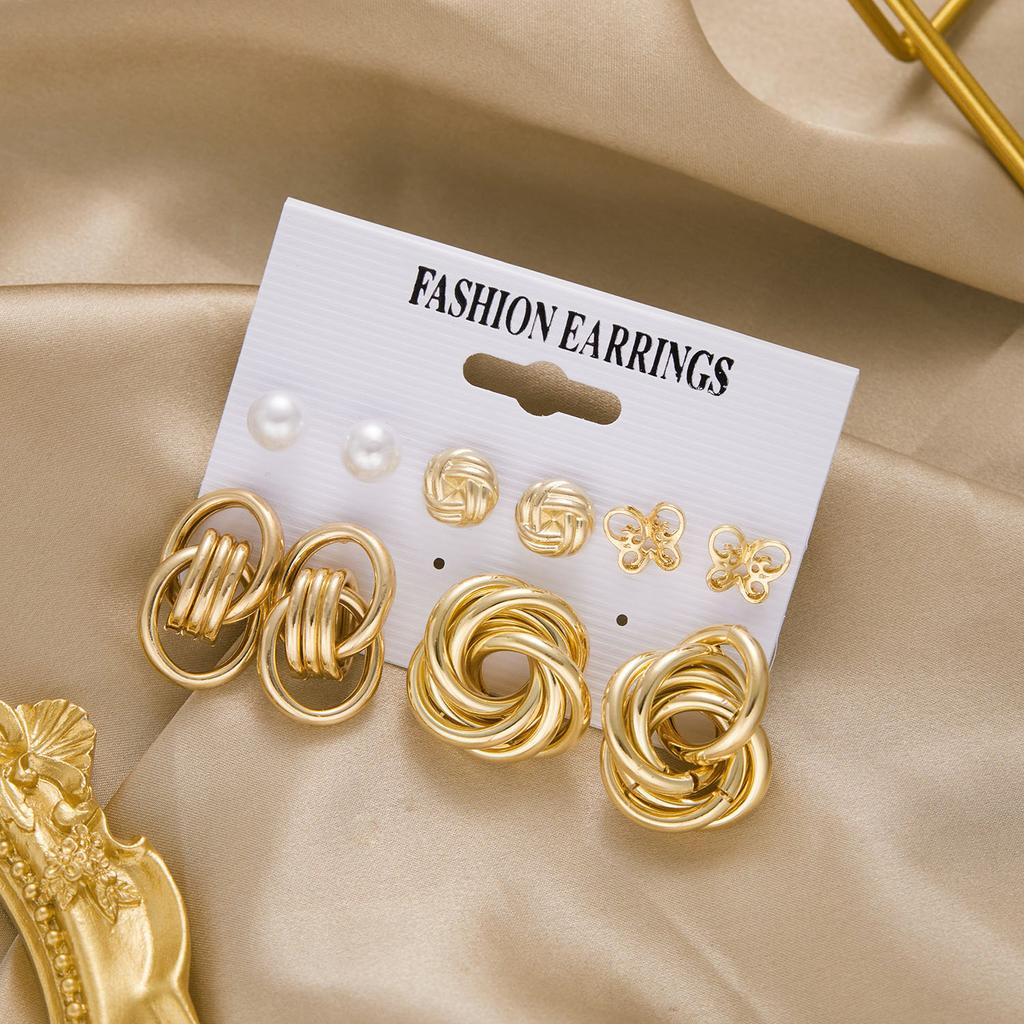 Vintage Geometric Gold Color Hoop Earrings Set Imitation Pearls Acrylic Butterfly Heart Dangle Drop Earrings Trend Jewelry Gifts