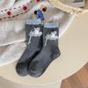 Female Autumn New Cute Cartoon Flocked Animal Matching Color Boneless Pile Socks
