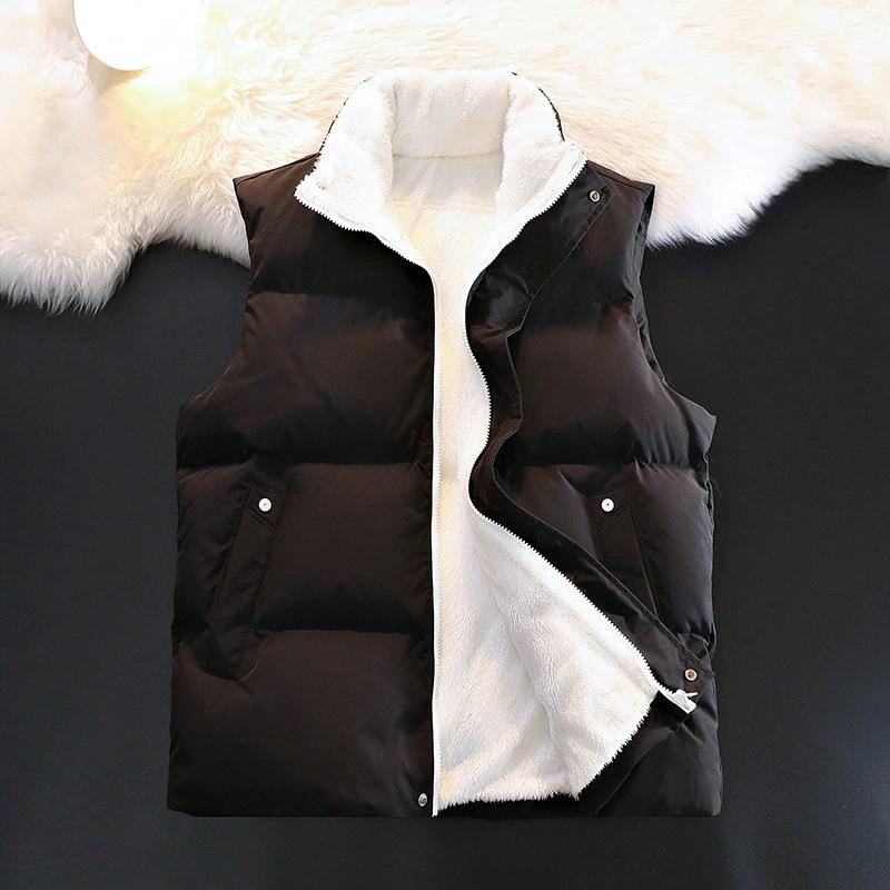 Neue Winterwesten Herren Fleece Warme Ärmellose Jacke Lässig Herren Einfarbige Weste Dick Mode Stehkragen Reißverschluss Weste Oberbekleidung