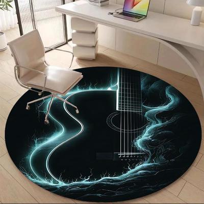 1 Stück Gitarre Wellen Büro Runder Teppich, Matte Geeignet für Büro, Unter Bürostühlen Schlafzimmer Wohnzimmer Heimdekoration, Zimmerdeko